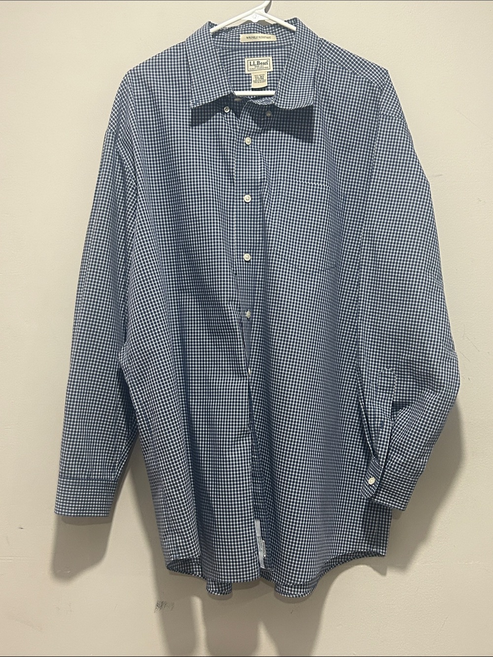 L.L. Bean Men’s Navy and White Gingham Button-Up Shirt